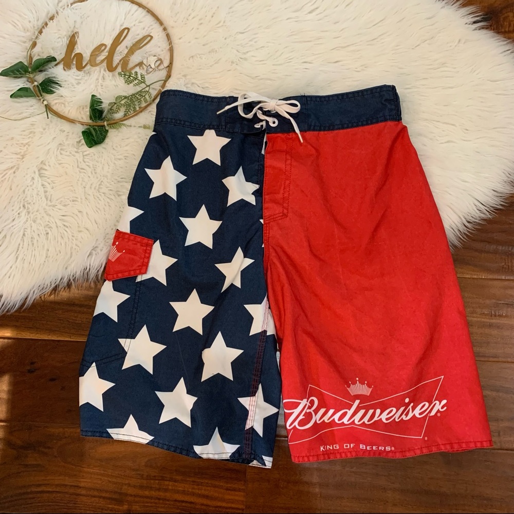 Budweiser Men’s Swim Shorts Red White Blue Stars
